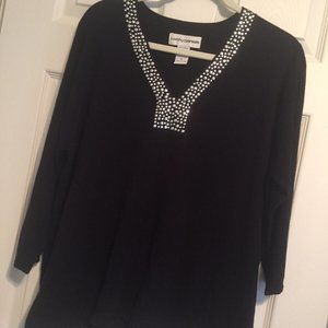 Cathy Daniels Women's Black Embellished Sweater With 3/4 Sleeves, XL